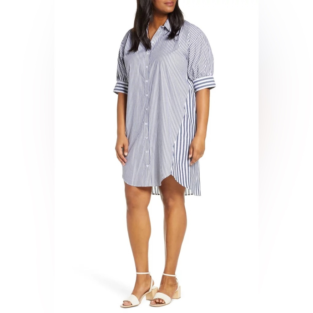 ELOQUII Contrast Stripe Shirt Dress; Size 14